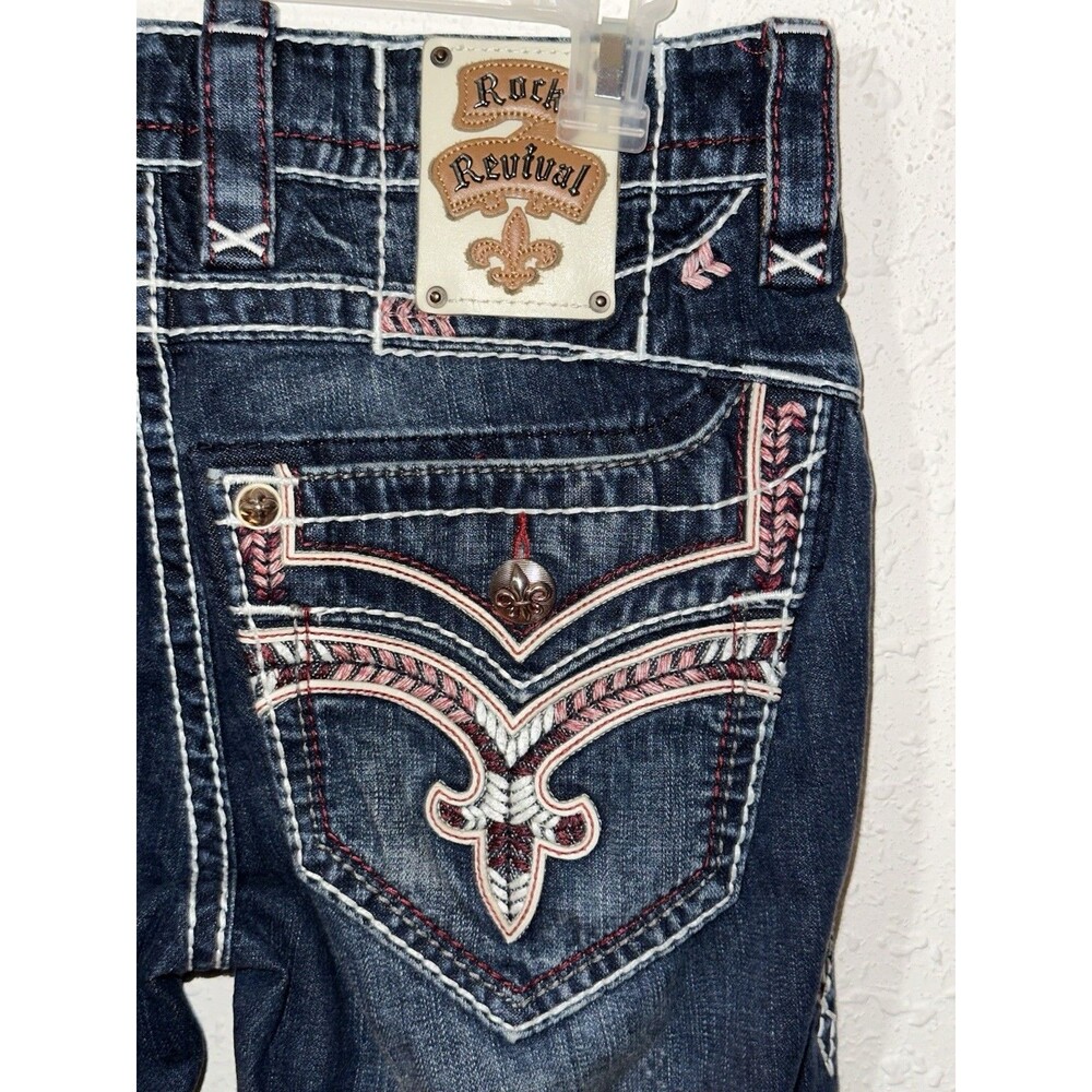 Rock Revival Jeans "Dorsett" Leather Inserts Straight Size 31 32 X 29 Dark Wash